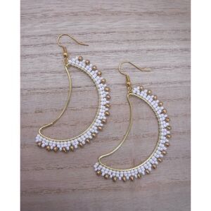 Earrings Beaded Gold w/ White Moon